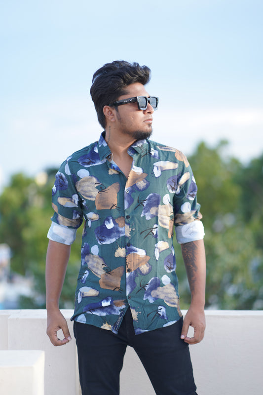 Green Shapes Viscose Digital Printed Shirt