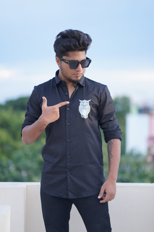 Luxury Owl Jet Black Satin Shirt