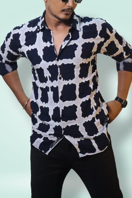 Blue Check Viscose Digital Printed Shirt