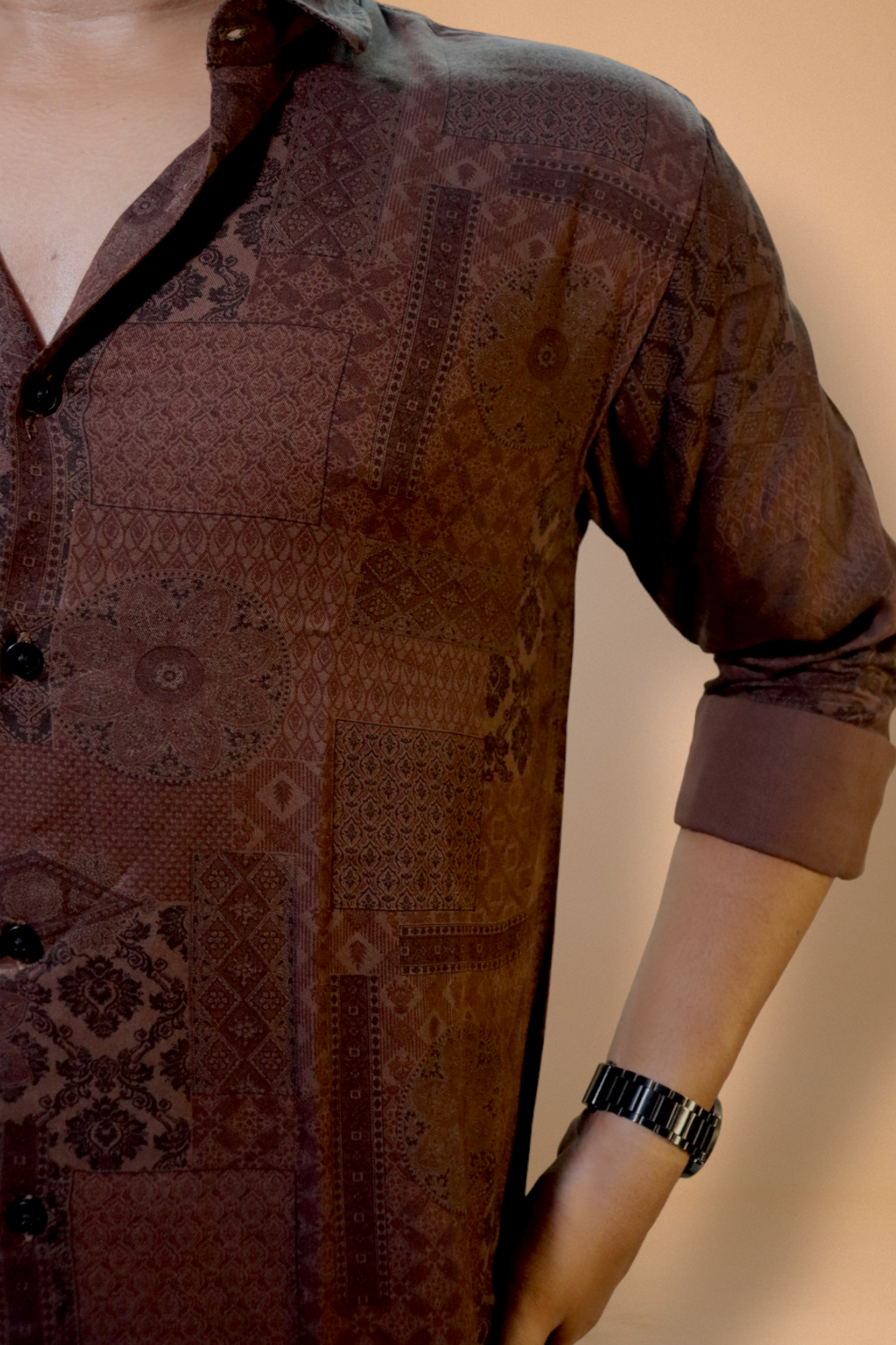 Chocolate Brown Viscose Digital Printed Shirt