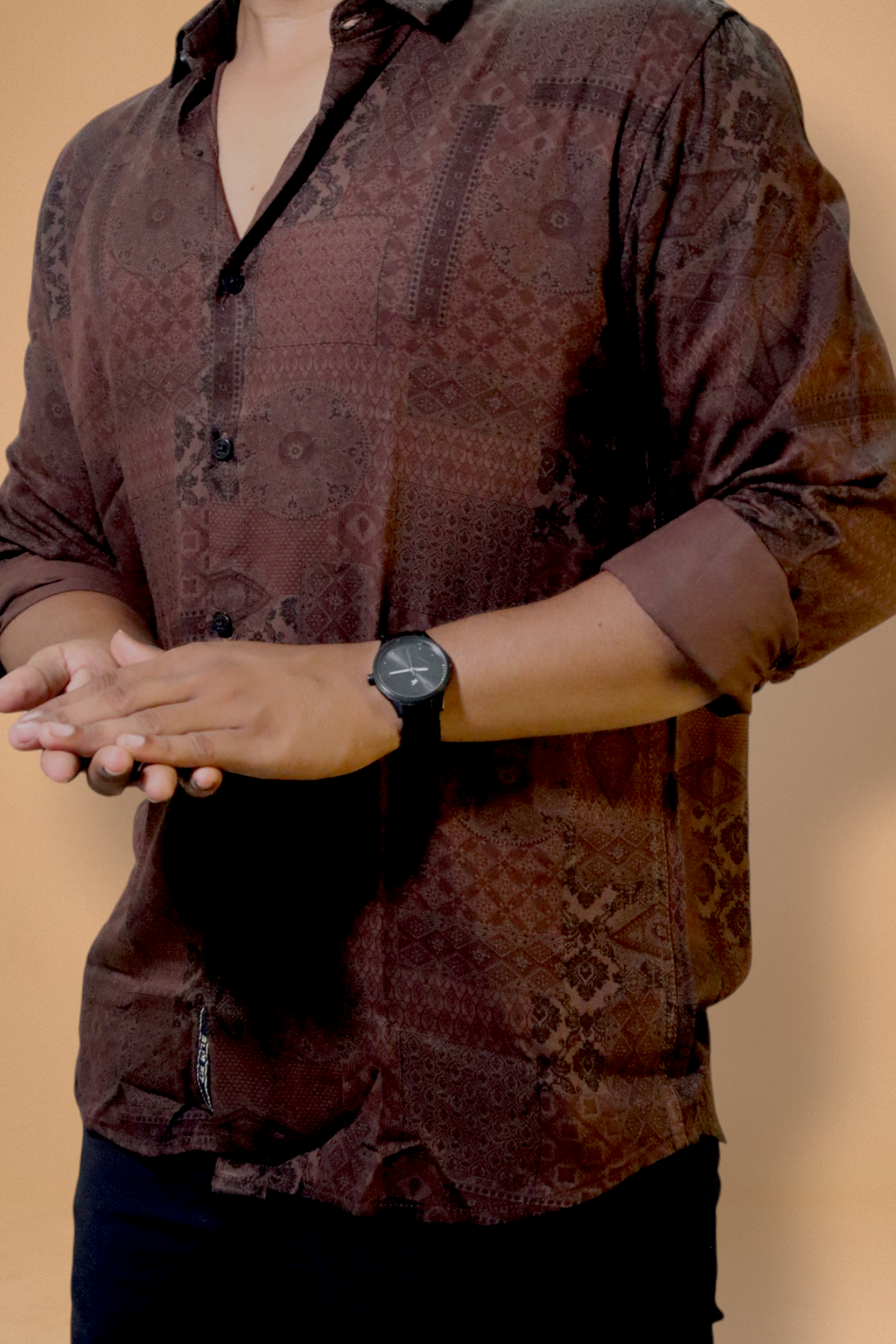 Chocolate Brown Viscose Digital Printed Shirt