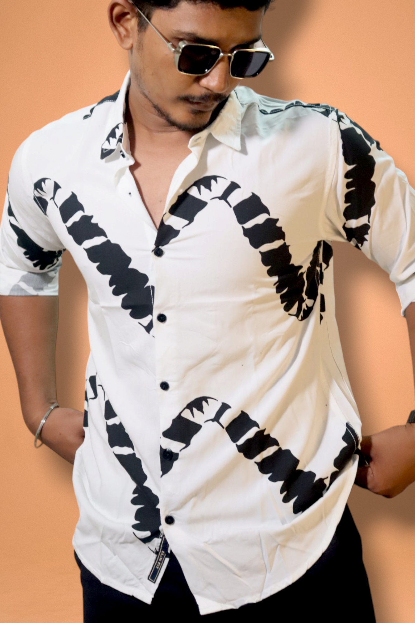 White Wave Viscose Digital Printed Shirt