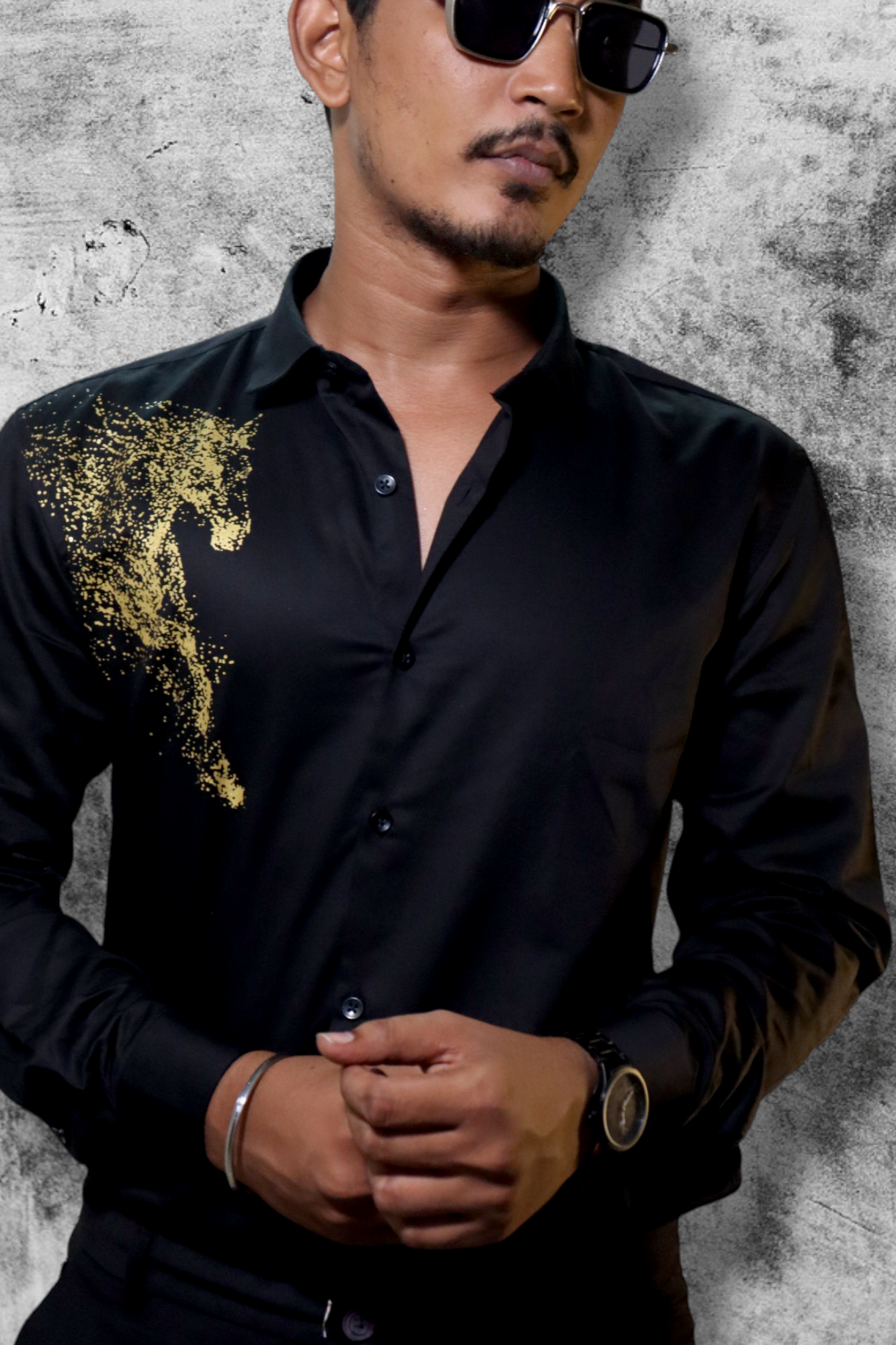 Luxury Horse Jet Black Satin Shirt