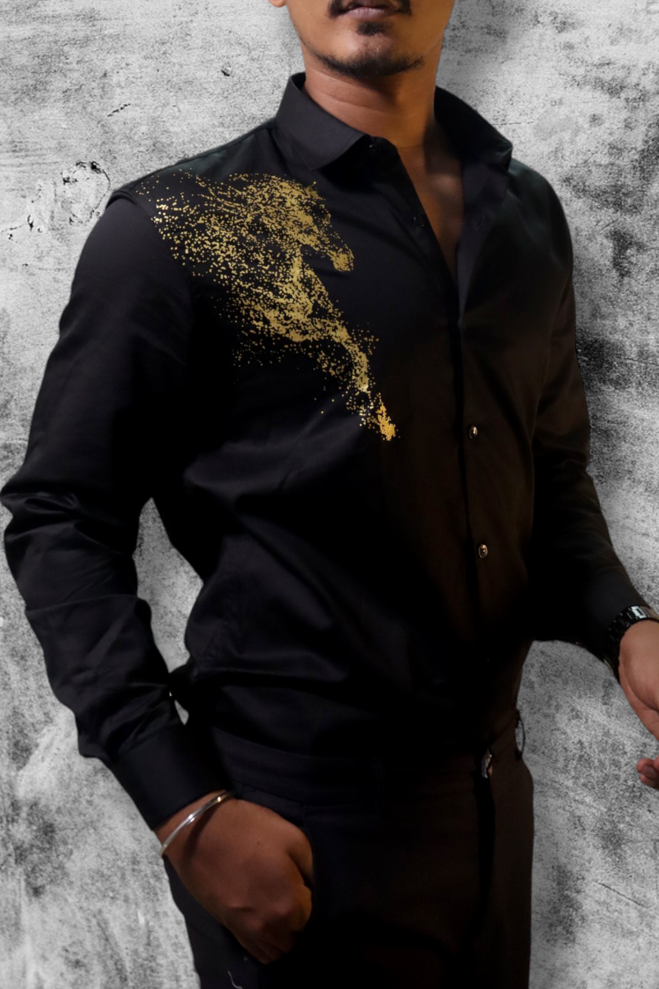 Luxury Horse Jet Black Satin Shirt