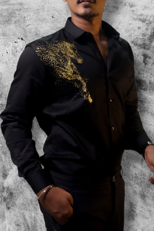 Luxury Horse Jet Black Satin Shirt