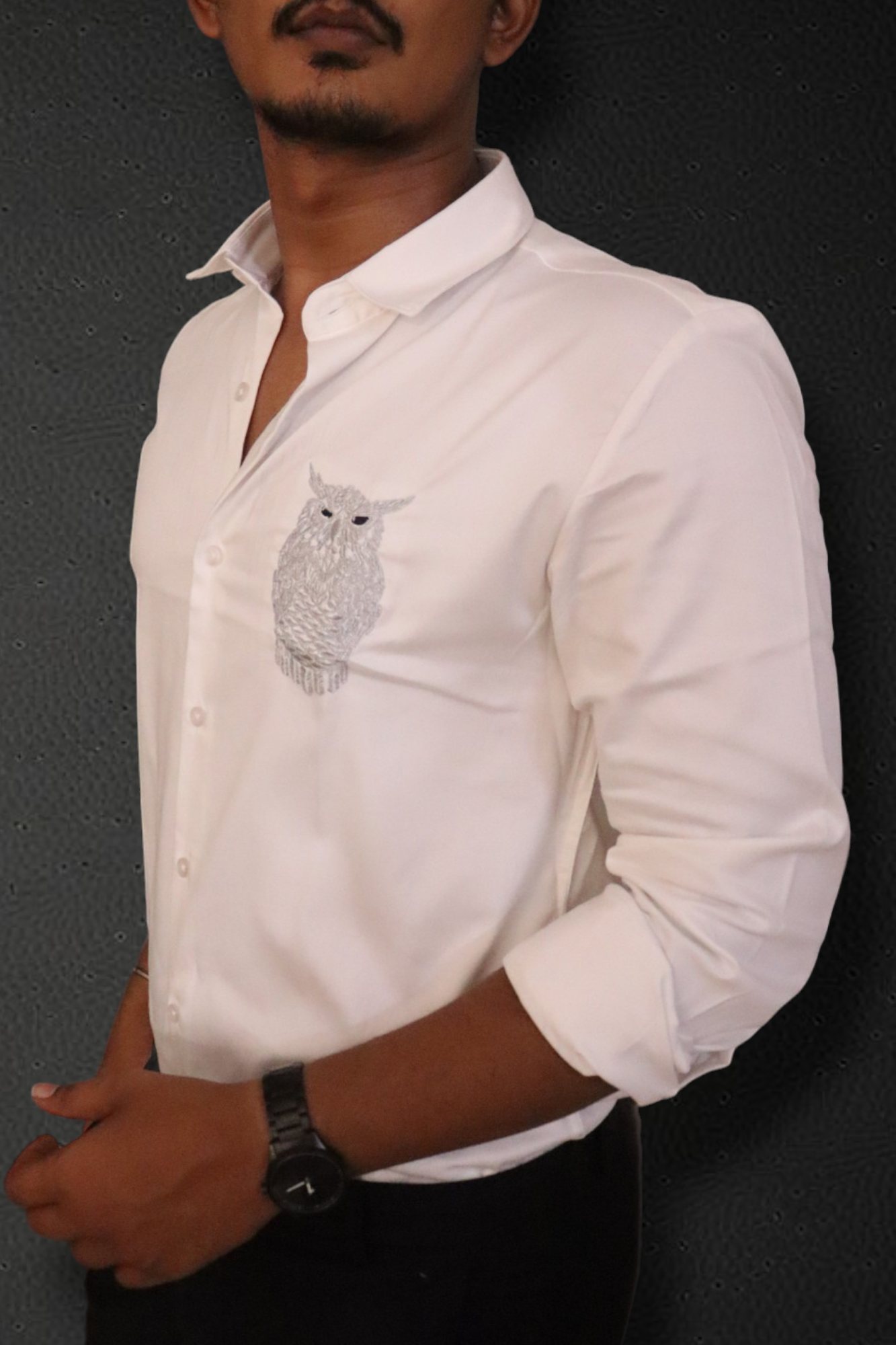 Luxury Owl Pearl White Satin Shirt