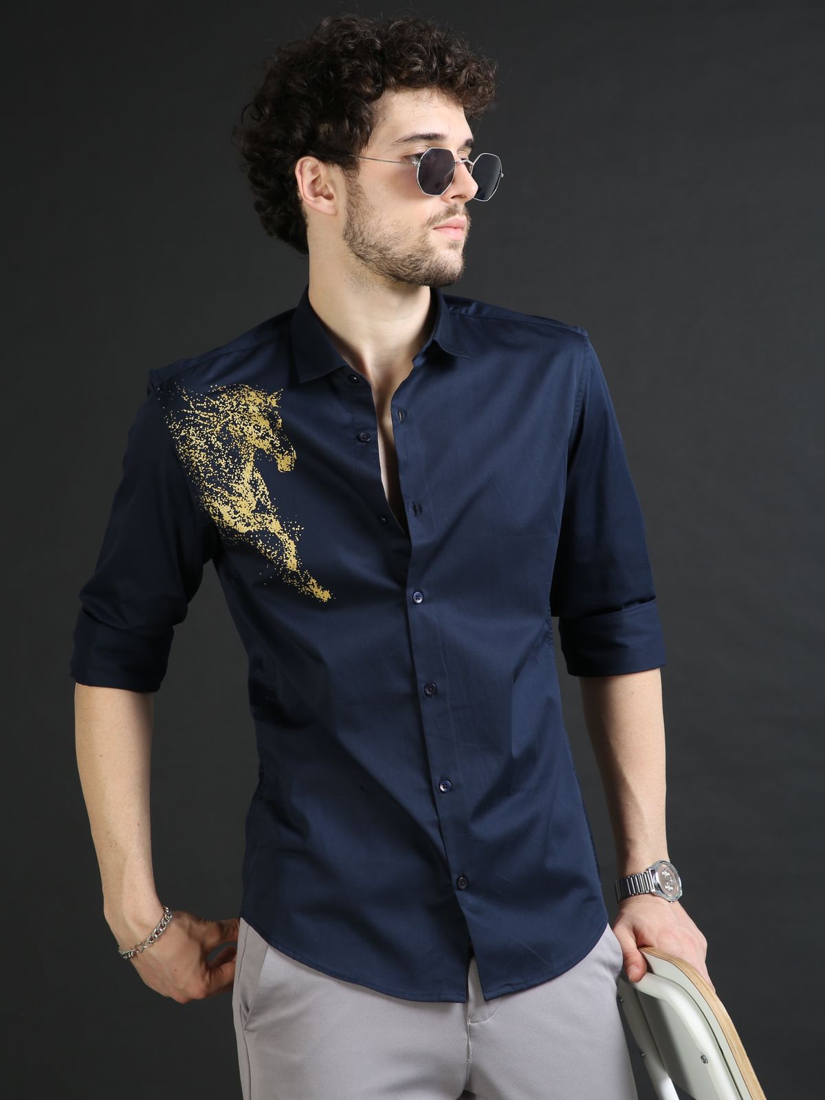 Luxury Horse Blue Satin Shirt