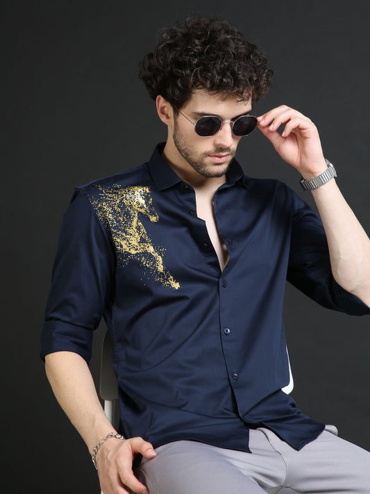 Luxury Horse Blue Satin Shirt